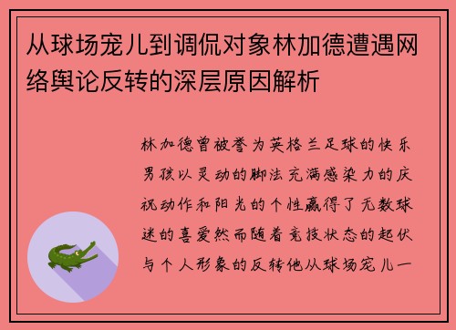 从球场宠儿到调侃对象林加德遭遇网络舆论反转的深层原因解析